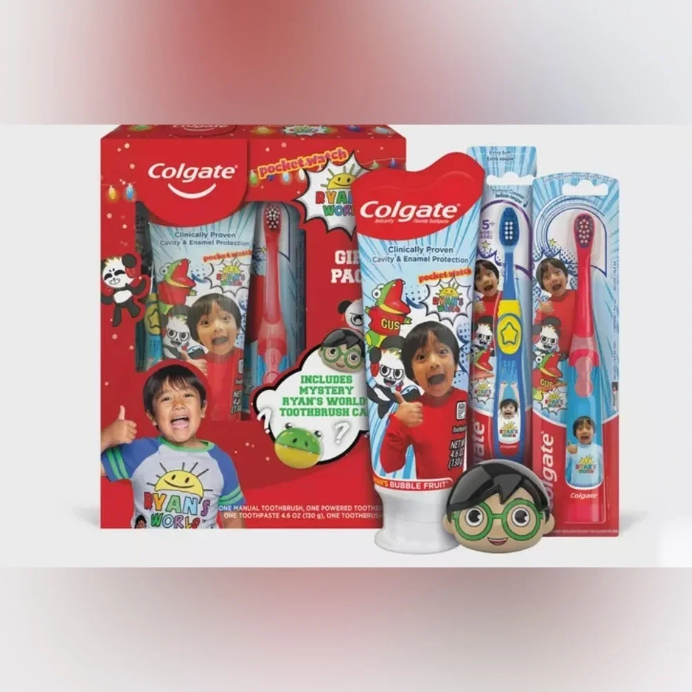 4pc set Ryan's World Colgate manual & electric Toothbrush &‎ toothbrush Cover